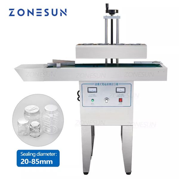 ZONESUN Automatische elektromagnetische kontinuierliche Induktions-Aluminiumfolien-Versiegelungsmaschine, Glasflaschen-Fläschchen-Kappen-Versiegelungsmaschine