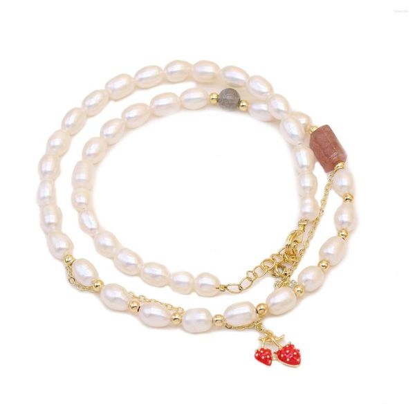 Catene Collana di perle naturali irregolari a forma di riso Coltivate perline barocche bianche d'acqua dolce per gioielli Regalo da donna