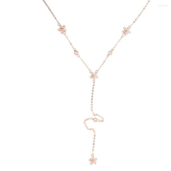 Ketten 925 Sterling Silber Cz Gepflasterte Blume Lariat Anhänger Halsketten Für Frauen Y Stil Lange Kette Schichtung Schmuck Hochzeit geschenk