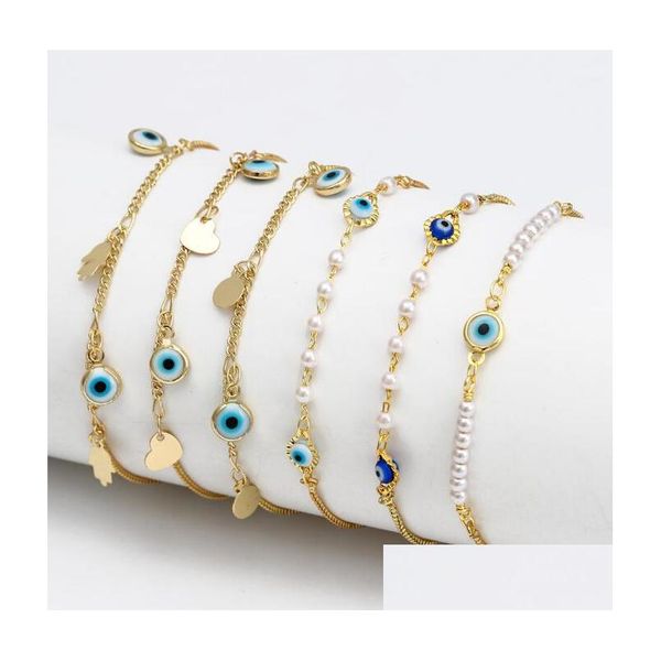 Braccialetti con ciondoli Oro Malvagio Occhio azzurro Fortunato Occhi turchi Braccialetto per donne Ragazze Gioielli da spiaggia Regalo per feste 10 Stili Drop Delivery Dh4Gn