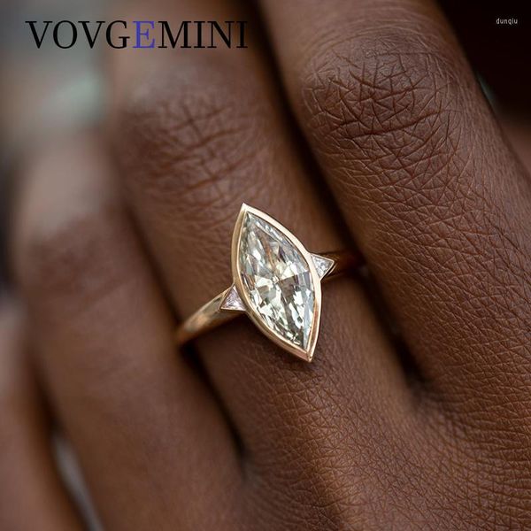 Cluster-Ringe VOVGEMINI Marquise-Form Moissanit Ehering 1,41 Fancy Gem 0,06 ct Dreiecksschliff 9k 14k 18k Gold Schmuck für Frauen