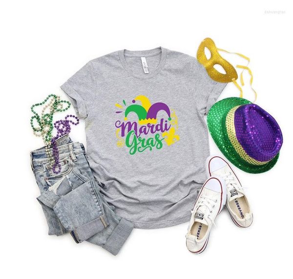 T-shirt da donna Mardi Gras Camicia Cappello Martedì grasso Cotone Moda Casual Girocollo Donna Manica corta Top Tees Y2k