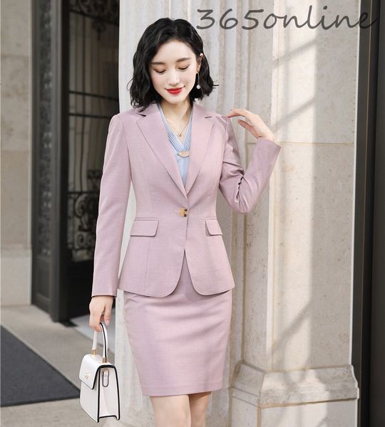 Damenanzüge, Blazer, formell, berufstätig, Damen-Geschäftsanzüge mit Rock und Oberteilen, Herbst-Winter, Damen, Büro, Uniform-Stile, Blazer-Set, elegantes Rosa, 230320