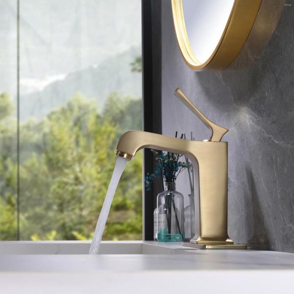 Banyo Lavabo muslukları lüks fırçalanmış altın pirinç musluk bir delikli sap soğuk su havzası karıştırıcı musluk yüksek kaliteli modern tasarım