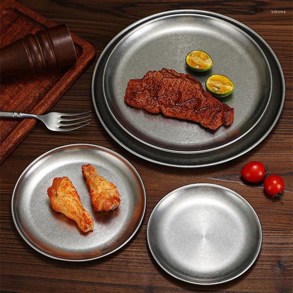Placas de aço inoxidável Plato de jantar redondo de estilo coreano Rissóis de frutas de sobremesa Bandeja de bone de bone