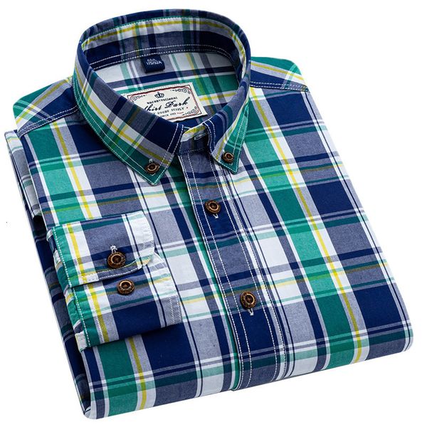 Herren-Freizeithemden, kariertes Langarm-Freizeithemd für Herren im britischen Stil, reguläre Passform, Knopfkragen-Design, 100 % Baumwolle, hochwertige Herren-Social-Hemden 230320