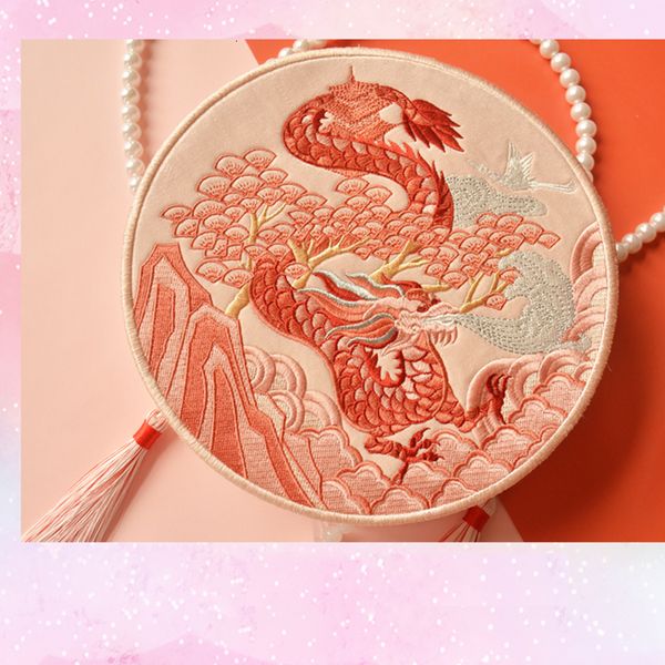 Abendtaschen Angelatracy Hanfu Chinesischer Tiger Drache Stickerei Quaste Kaninchen Schaf Schlange Pferd Maus Kuh Affe Schwein Schulter kreisförmig 230317