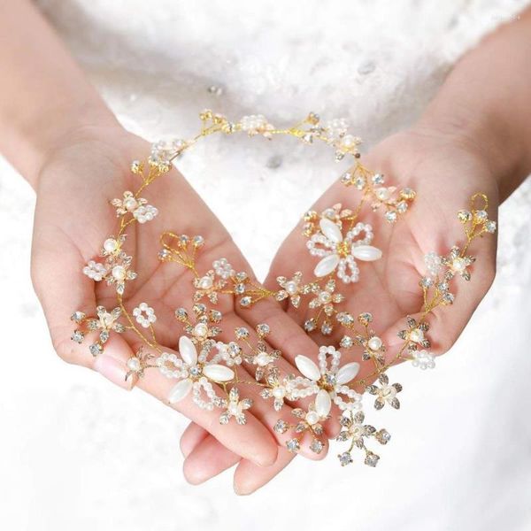 Kopfbedeckungen, trendige Kristall-Perlen-Blumen-Braut-Stirnband, handgefertigter Tiara-Kopfschmuck, Gold-Silber, Hochzeit, Haarschmuck, Zubehör