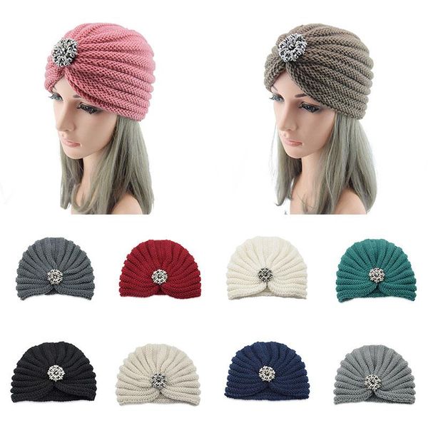 Mützen Beanie/Totenkopfkappen Wollmütze Baotou-Kappe Einfarbig Herbst Winter Warm Diamantschmuck Bequem gestrickt Absicherung für Frauen