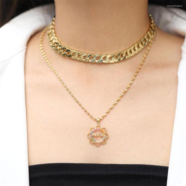 Anhänger Halsketten Muttertag Mehrschichtige Halskette Geschenk Mama Buchstabe Zirkon Sonnenblume Kupfer vergoldet Kette Schmuck für Mama