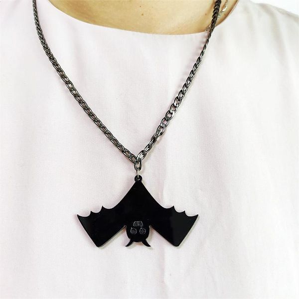 Anhänger Halsketten Mode Schwarz Handstand Fledermaus Halskette Für Frauen Männer Halloween Acryl Tier Schmuck Klassische Mädchen Zubehör