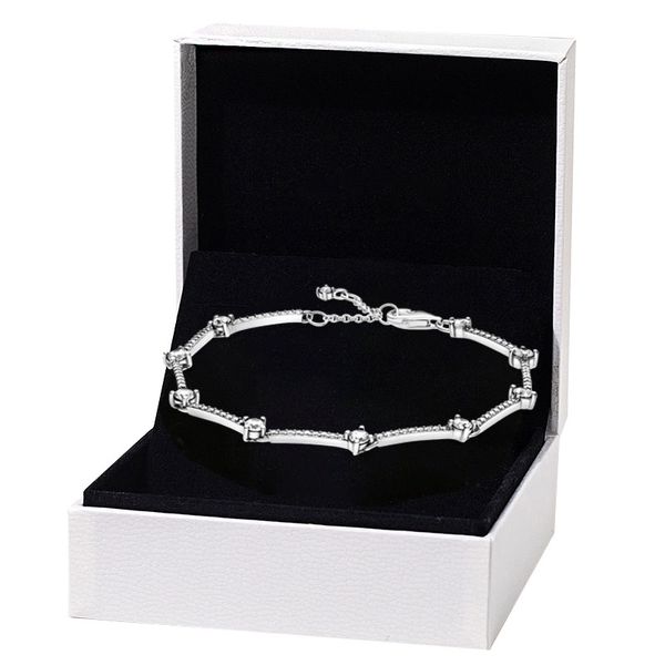 Funkelndes Pavé-Stäbchen-Armband für Pandora, authentisches Sterlingsilber, CZ-Diamant, Hochzeitsschmuck für Frauen, Freundin, Geschenk, Handkettenarmbänder mit Originalverpackung