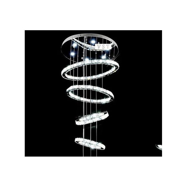 Candeliers 5 anel circular anel moderno minimalista cobertura da sala de estar liderada K9 Crystal Creative Villa Long Staircase Lights D Dhcjf