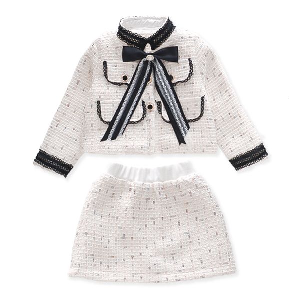 Kleidungssets 2 Stück Mädchen Tweed Kinder Frühling Herbst Lange Ärmel Prinzessin Top und Rock Elegant gestaltete Uniform Luxus Partykleidung 1 8Ys 230317