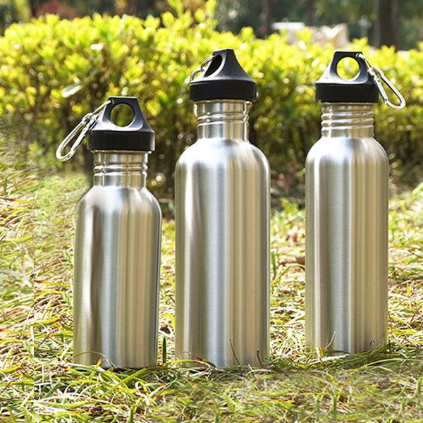 Wasserflaschen 500/750/1000 ml Tragbare Edelstahl-Trinkwasserflasche mit Karabiner für Yoga Camping Wandern Angeln Bergsteigen 230320