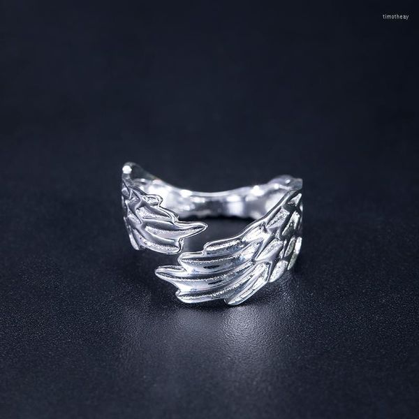 Ringos de cluster VLA 925 STERLING SLATA STERLING Simples Creative Feather Ring Women's Punk Angel Wing Ajuste Ajuste Ajuste por atacado