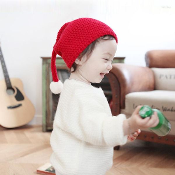 Weihnachtsdekorationen Kinder Wollmütze Candy Knit Big Ball Niedlicher warmer Herbst und Winter Einfarbig Elf Long Tail Cap