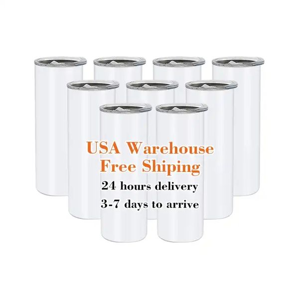 USA Warehouse 20 onças em branco sublimação copo manchas de aço canecas de chá de chá de aço insultado xícara de água com palha de plástico e tampa TT0320