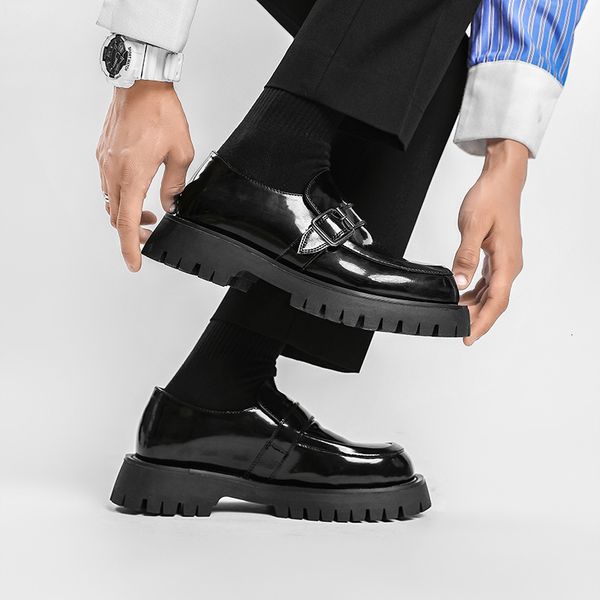 Elbise ayakkabı erkekler harajuku Kore tarzı sokak kıyafeti iş rahat kalın platform deri düğün soafers ayakkabı erkek deri ayakkabı adam 230320