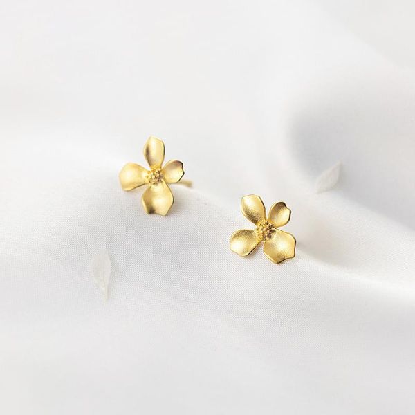Ohrstecker Echtes 925 Sterling Silber Für Frauen Teen Mädchen Kinder Blume Gold Ohrringe Koreanischen Stil Modeschmuck GeschenkeStud