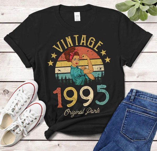 Camisetas femininas T-shirt vintage 1995 Feito em 27º aniversário Presente de anos para menina esposa Mãe Ideia clássica Camiseta algodão