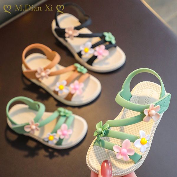 Sandálias de verão meninas flores simples simples rosa verde crianças crianças bebês amizade casual escolar crianças sapatos 230317