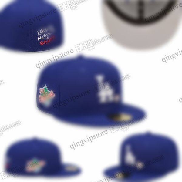 2023 Classico da uomo in colore blu royal, visiera piatta, berretti completamente chiusi, serie Heart Sport, cappelli aderenti da baseball per tutte le squadre in 7-taglia 8 Love Hustle VIP-02