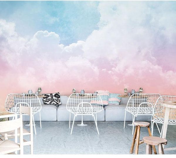 Papéis de parede Pink Sky Cloud Cloud 3D Detoon Teto Murais de papel de parede para garotas da sala do jardim de infância decoração de parede de parede