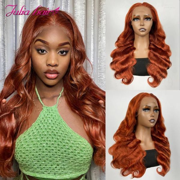 Julia Hair Maple Brown Color Body Wig Wig Pré-pilotado Brasileiro 13 4 Lace Front Human com bebê