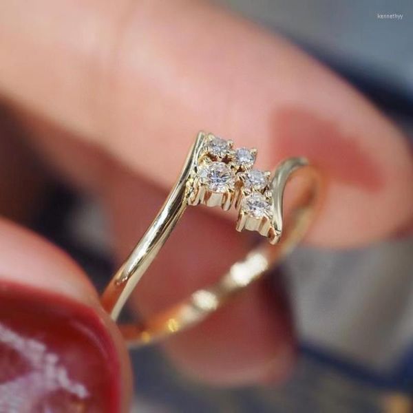 Rings de cluster Diamante de casamento 18K Solid Yellow Real Gold Jewelry (AU750) Mulheres Compartilhando o servidor privado Single All-Match Single