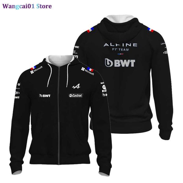 wangcai01 wangcai01 Giacche da uomo 2023 Nuova giacca F1 Felpa con cappuccio ufficiale Hot Sa Racing Sports Zipper Shirt Uomo Formula One Alpine F1 Team Alonso Blue Hood 0320H23