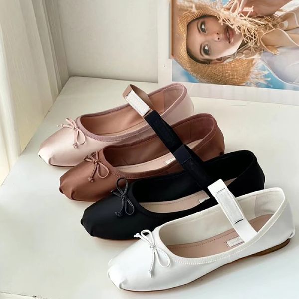 Scarpe casual da donna Scarpe da balletto da ragazza da donna Pantofole con fiocco in raso Pantofole di alta qualità Ragazze basse