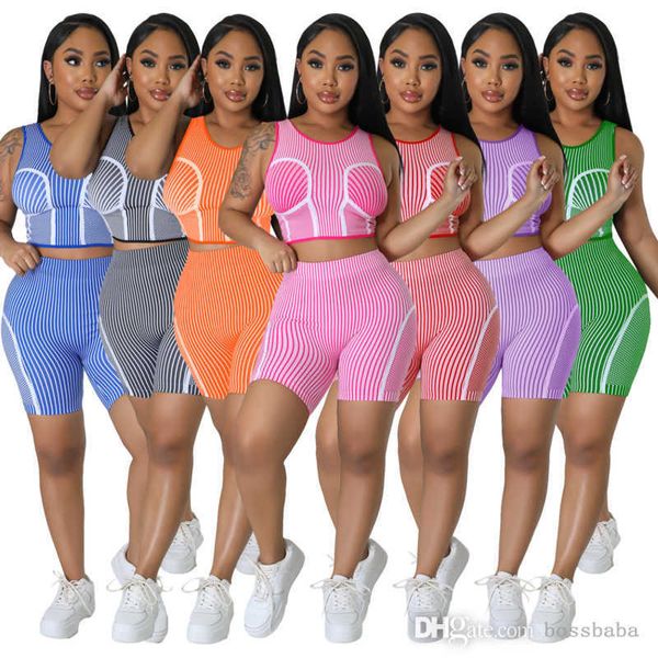 Tute da donna Two Peices Set Designer 2023 New Fashion Positioning Stampato Slim Sexy Fit Canotta sportiva Set casual 7 colori