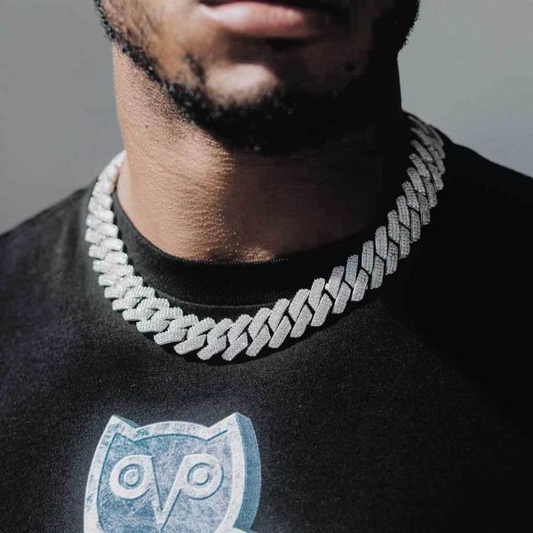 Catene a maglie cubane di Miami da 20 mm con bracciale con collana girocollo a punta di diamante placcato in oro bianco 14 carati con zirconi cubici ghiacciati regalo per rapper 7 pollici-26 pollici