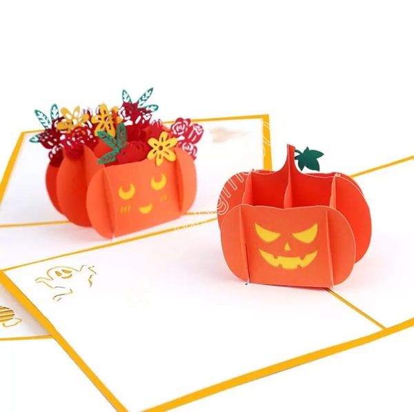 10 Stück handgemachte Kirigami Origami Halloween Kürbis 3D Grußkarten Einladungskarte für Weihnachten Hochzeit Geburtstag Party Geschenk