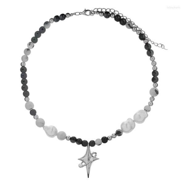 Ketten Frauen Mädchen Schwarz Weiß Perlen Halskette Barocke Perlenketten Stern Anhänger Choker Schmuck Geschenk Legierung Material Für