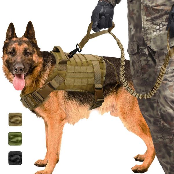 Arnês tático militar para cães K9 Colete para cães de trabalho Coleira elástica de nylon Treinamento para cães de porte médio Pastor alemão Q280C