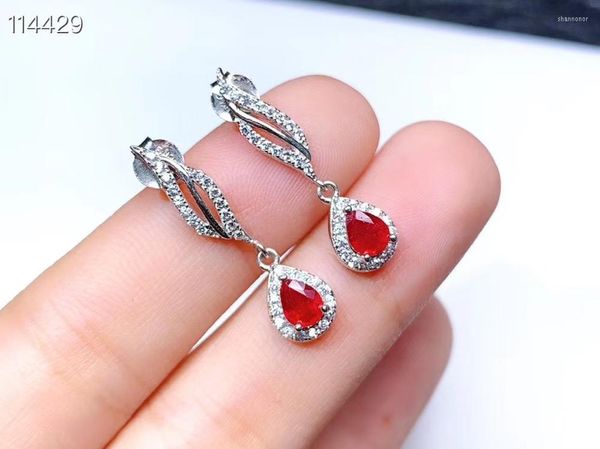 Brincos de garanhão charmosa moda ruby ​​vermelho para mulheres jóias prateadas garotas colorido de birthstone natural