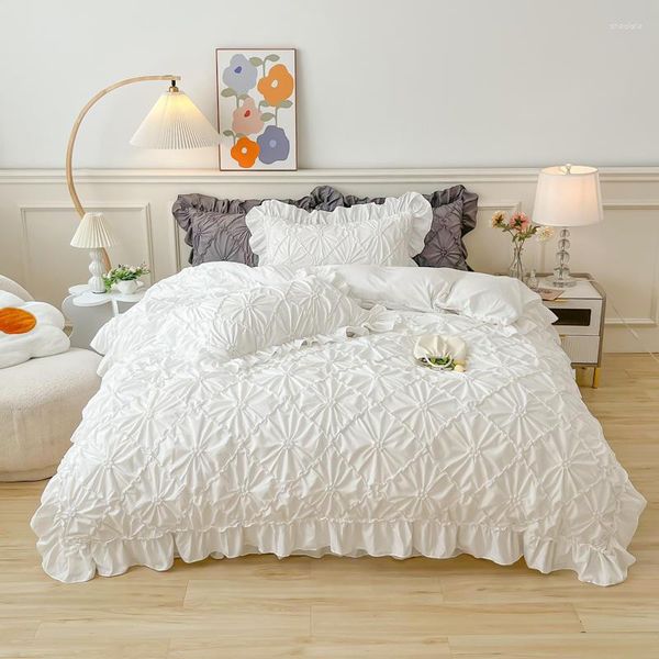 Conjuntos de cama dbl.sevenc 4pc jacquard cetim linho de seda linho de luxo com capa de edredom de luxo cenário de sala de capa de cama de sala de cama