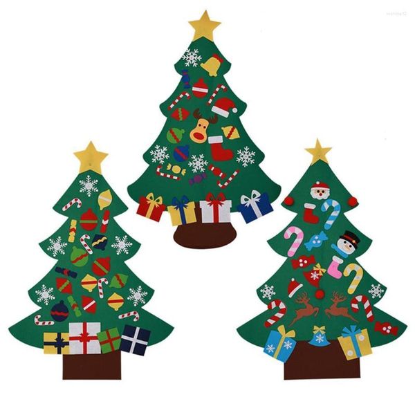 Decorações de Natal Sacos de presente Diy Sack Felt Tree com ornamentos na parede da porta pendurada em decoração de Natal Presentes de Crianças