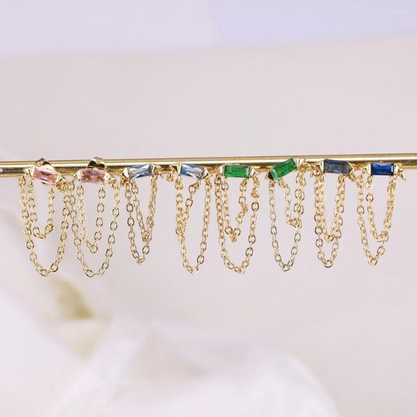 Brincos de garanhão 5 pares Cadeia de cores de ouro para mulheres CZ zircão de piercing Longo Anéis de orelha de jóias por atacado