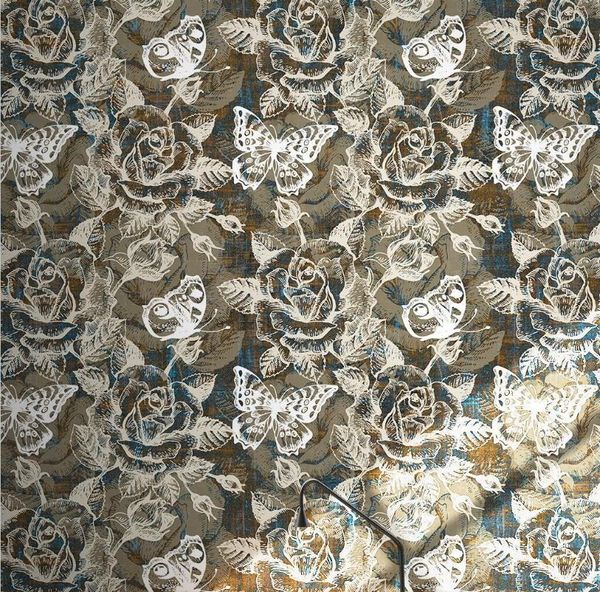 Duvar Kağıtları CJSIR Özel Amerikan Vintage Gül Kelebek Çiçek Duvar Kağıdı Duvar Süslemeleri Oturma Odası Çıkartmaları 3D Ev Dekorasyon