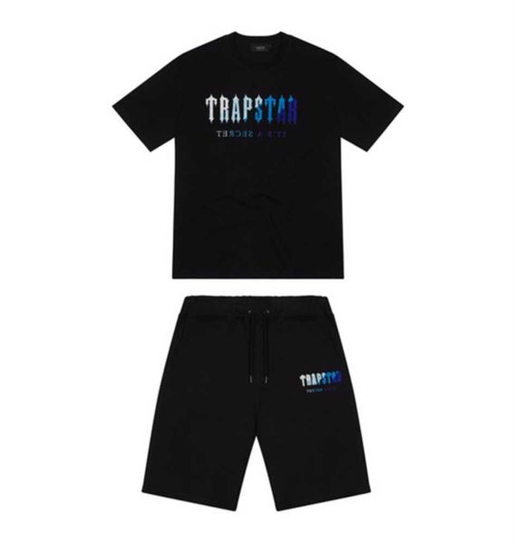 Top Trapstar Neues Herren-T-Shirt mit kurzen Ärmeln, Chenille-Trainingsanzug, schwarze Baumwolle, London, Streetwear, Sportmode, Größe 39