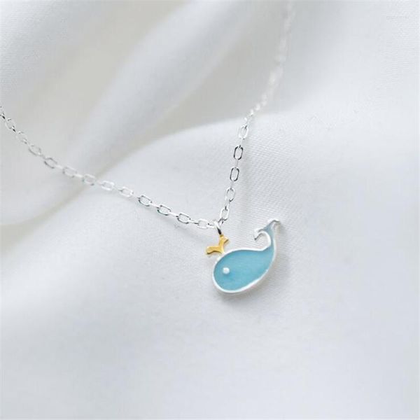 Anhänger Halsketten Mode Temperament Süße Tier Silber Überzogene Schmuck Blau Kleine Wal Delphin Fisch Frauen XL194