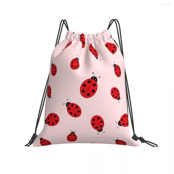 Sacolas de compras Bolsa de ginástica dobrável Cartoon Ladybugs Mochila Fitness Caminhada Campo Campo Esportes de Natação