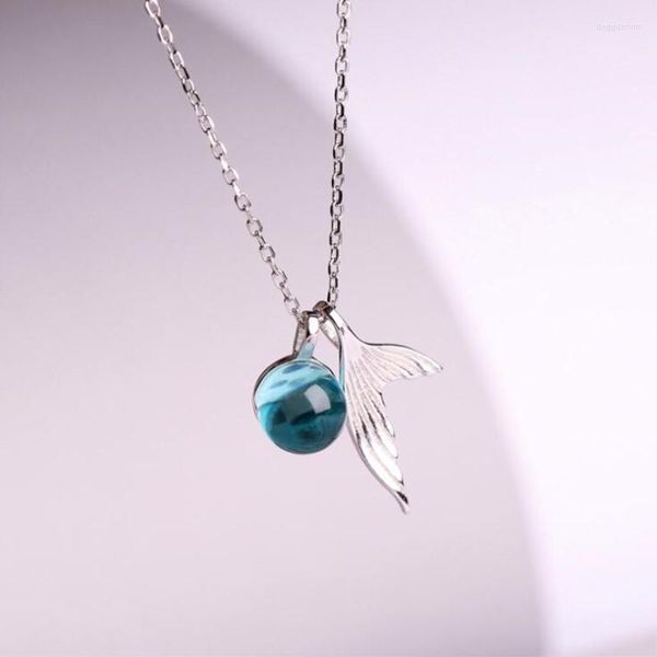 Pendant Necklaces Korean Fashion Mermaid Foam Clavicle Chain Silver Plated Jewelry Whale Tail Crystal Temperament XL061