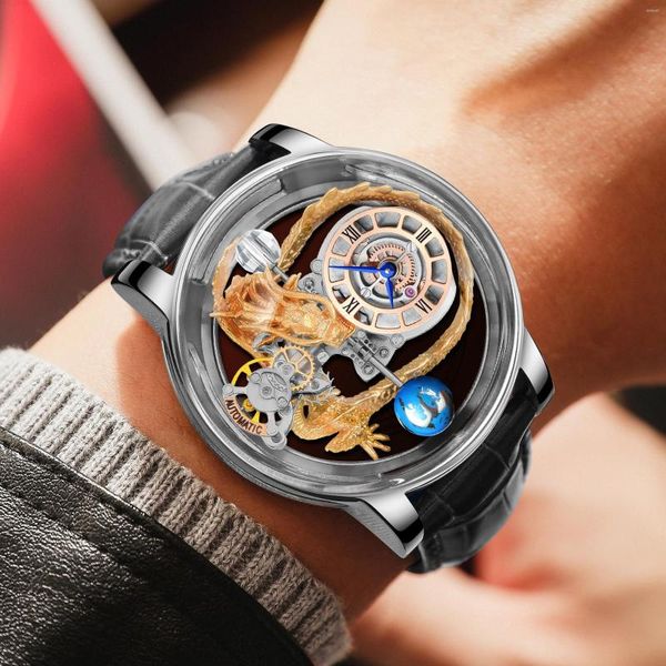 Orologi da Polso PINDU Sport Cronografo Orologio al Quarzo Uomo Fashion Cinturino in Pelle Blu Design Trasparente Orologi Celesti Impermeabile 3atm