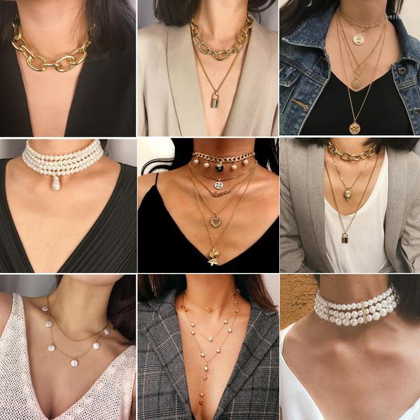 Catene Moda Collane con ciondolo a forma di lucchetto asimmetrico per le donne Twist Oro Argento Color Chunky Thick Choker Collana a catena Gioielli da festa