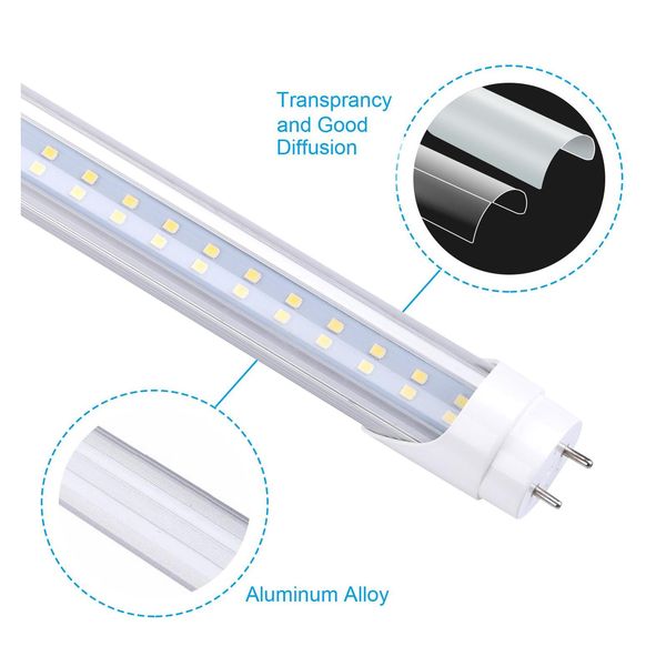 Tubos de LED T8 Tubo leve de 4ft 4ft Bypass de lastro alimentado por dualêndos 18w 40W Equivalente Fluorescente Substituição Clear ER AC85265V Iluminação Dhu7a