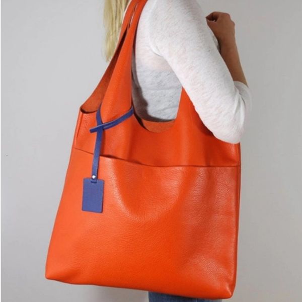 Akşam çantaları kadın yelek Avrupa retro yumuşak deri büyük kapasiteli omuz turuncu tote okul alışveriş 230320